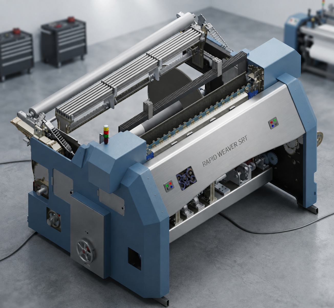 RETRO RAPIER smart weaving machine — full CAD assembly